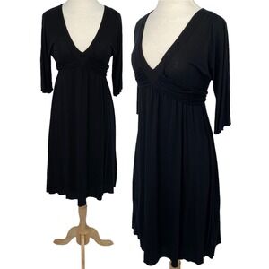Velvet by Graham & Spencer V-Neck Dress Black Midi Knee Length Womens Medium